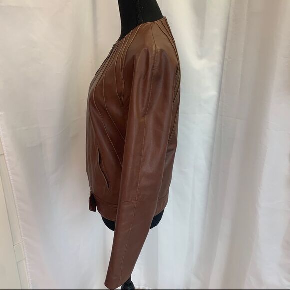 DANIER Brown leather moto jacket size XS - Picture 3 of 12
